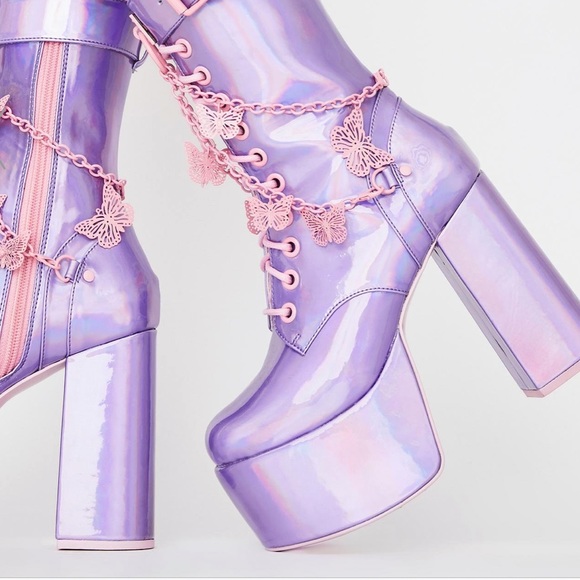 Dolls Kill Shoes Nib Club Exx Lavender Pink Butterfly Boots Poshmark
